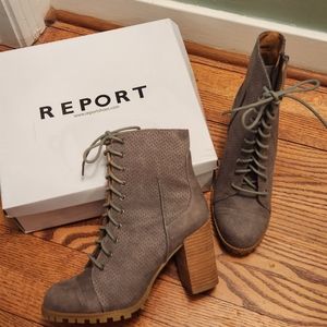 Heeled Hiker Grey Bootie Boot Tie Up Side Zipper sz 9 NEW